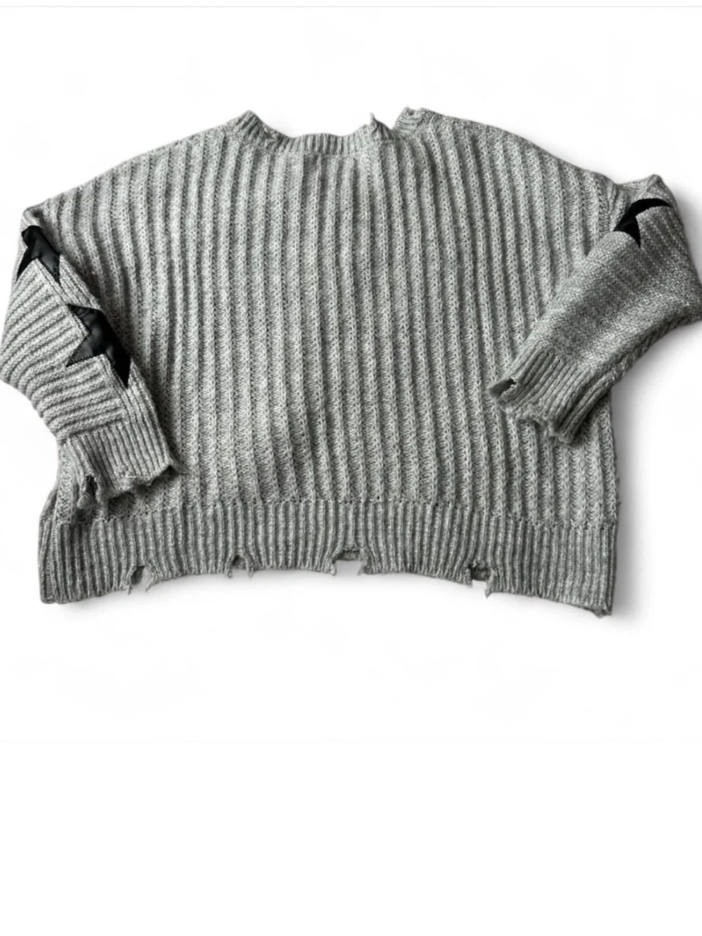 Vintage Havana cable knit grey and black star sleeve sweater